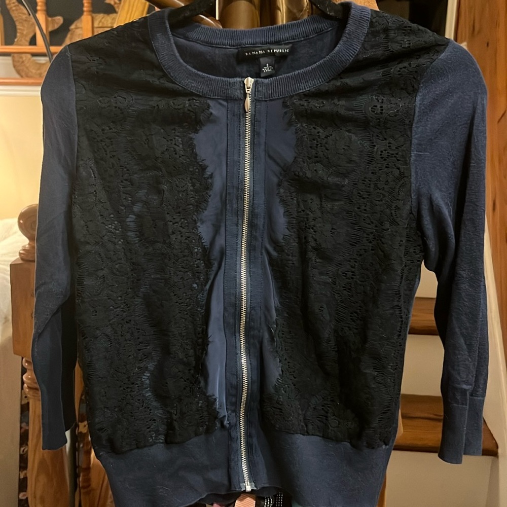 Banana Republic Cardigan zip up with lace front
